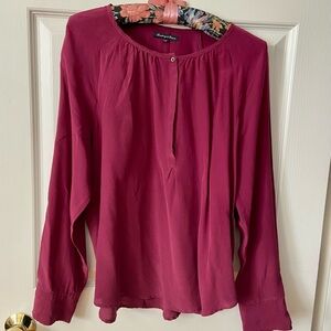 Gorgeous Red Long Sleeve Silk Tunic - Broadway and Broome by Madewell - LARGE